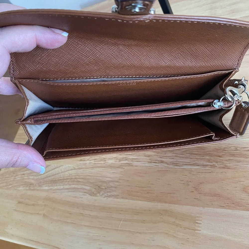 Coach Tan Leather Buckle Wristlet Clutch with Silver Hardware - Picture 7 of 14